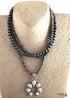 Boho Necklace, RH Antique Moon Metal Turquoise Blue Flower